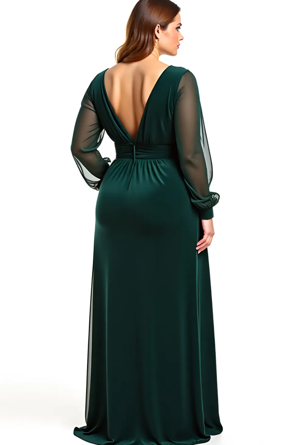 Linha-A Pinheiro Decote em V Longo Vestido Mae Noiva com Fenda