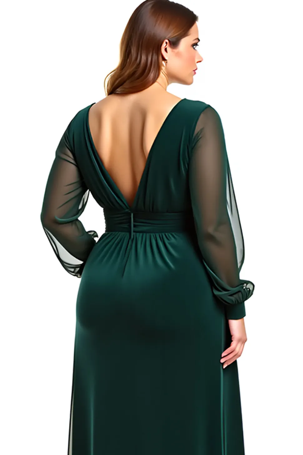 Linha-A Pinheiro Decote em V Longo Vestido Mae Noiva com Fenda