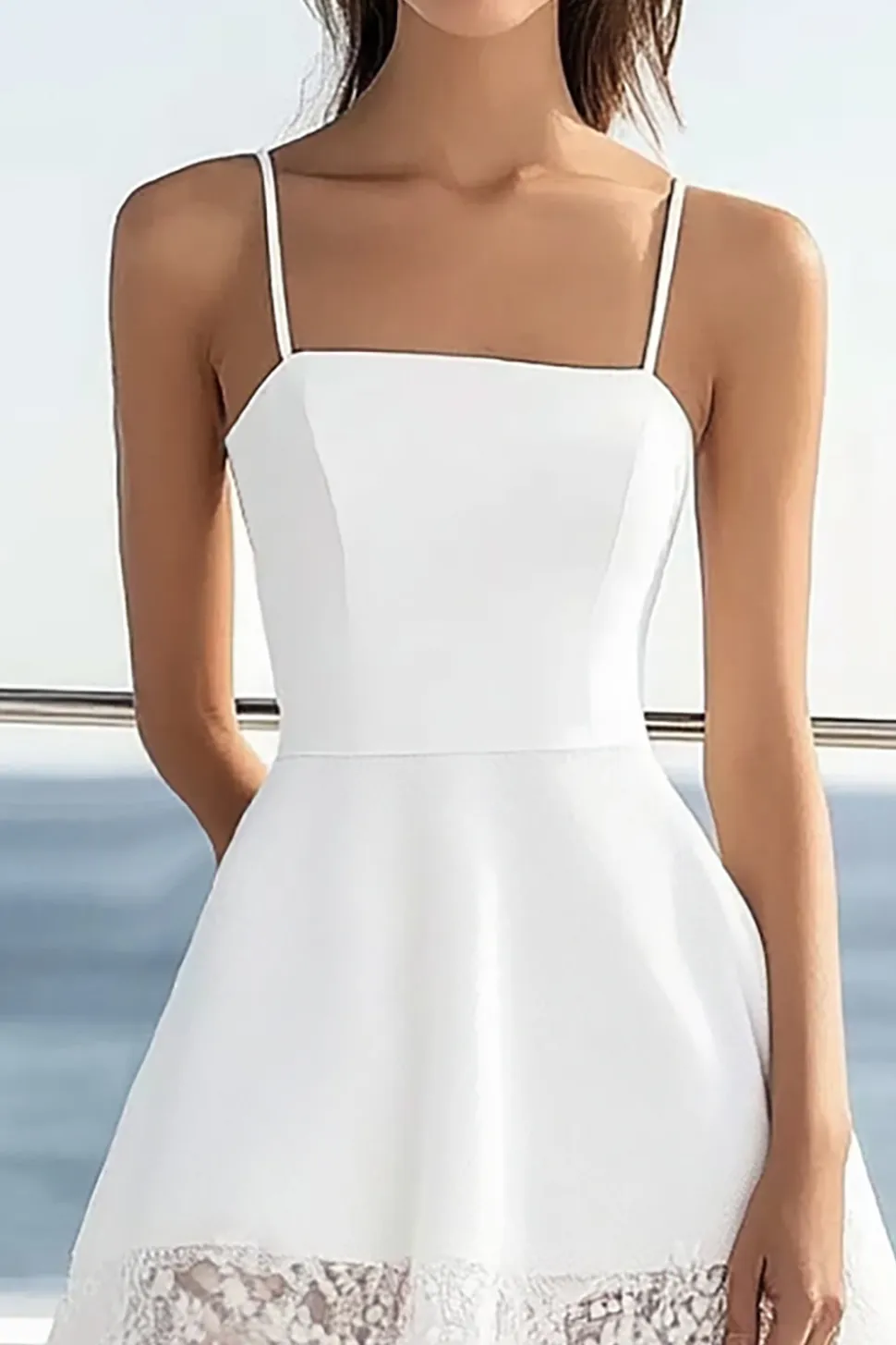 Linha-A Renda Alças Finas Mini Vestidinho Branco