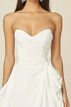 Linha-A Sem Alças Babados Chiffon Curto/Mini Vestidinho Branco