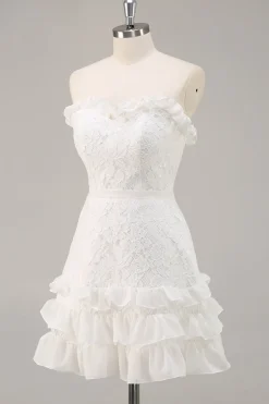 Linha-A Sem Alças Renda Mini Vestidinho Branco