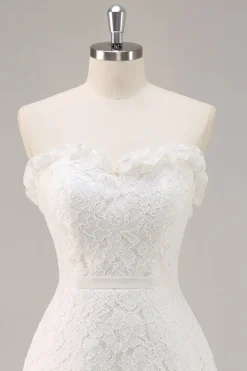 Linha-A Sem Alças Renda Mini Vestidinho Branco
