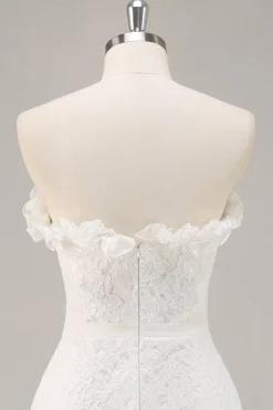 Linha-A Sem Alças Renda Mini Vestidinho Branco