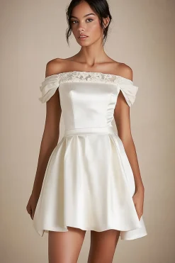 Linha-A Sem Ombros Renda Mini Vestido de Formatura