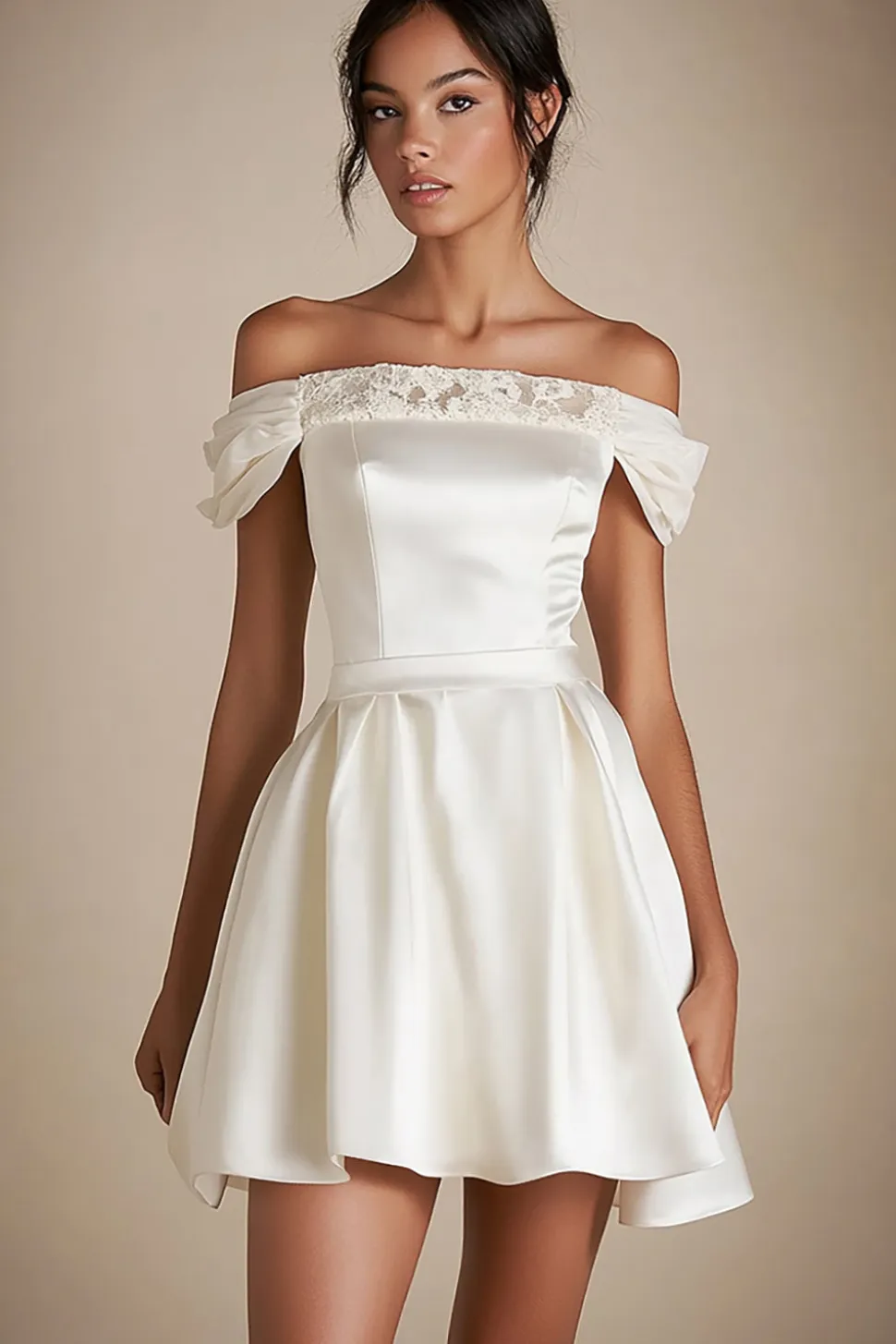 Linha-A Sem Ombros Renda Mini Vestido de Formatura