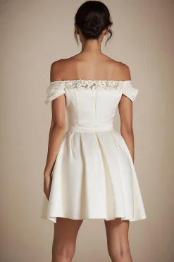 Linha-A Sem Ombros Renda Mini Vestido de Formatura