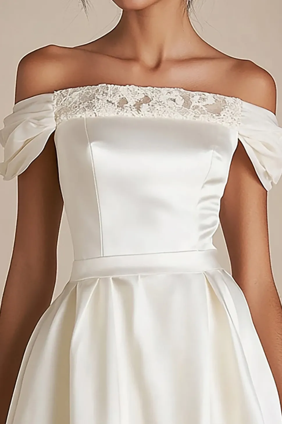 Linha-A Sem Ombros Renda Mini Vestido de Formatura