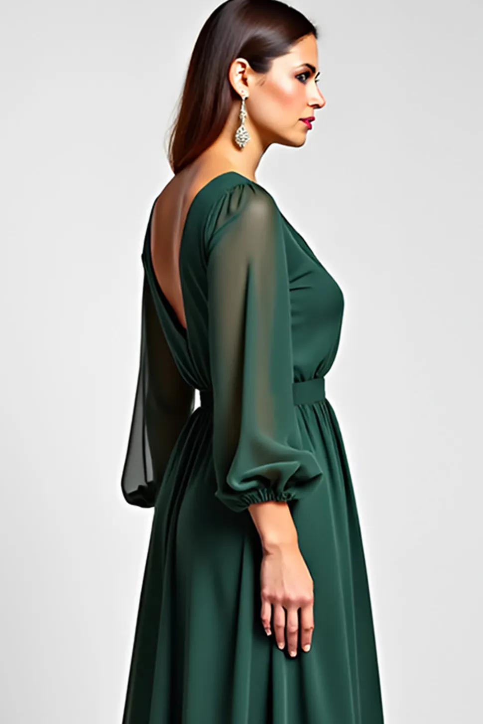 Linha-A Verde Escuro Decote em V Longo Vestido Mae Noiva com Fenda