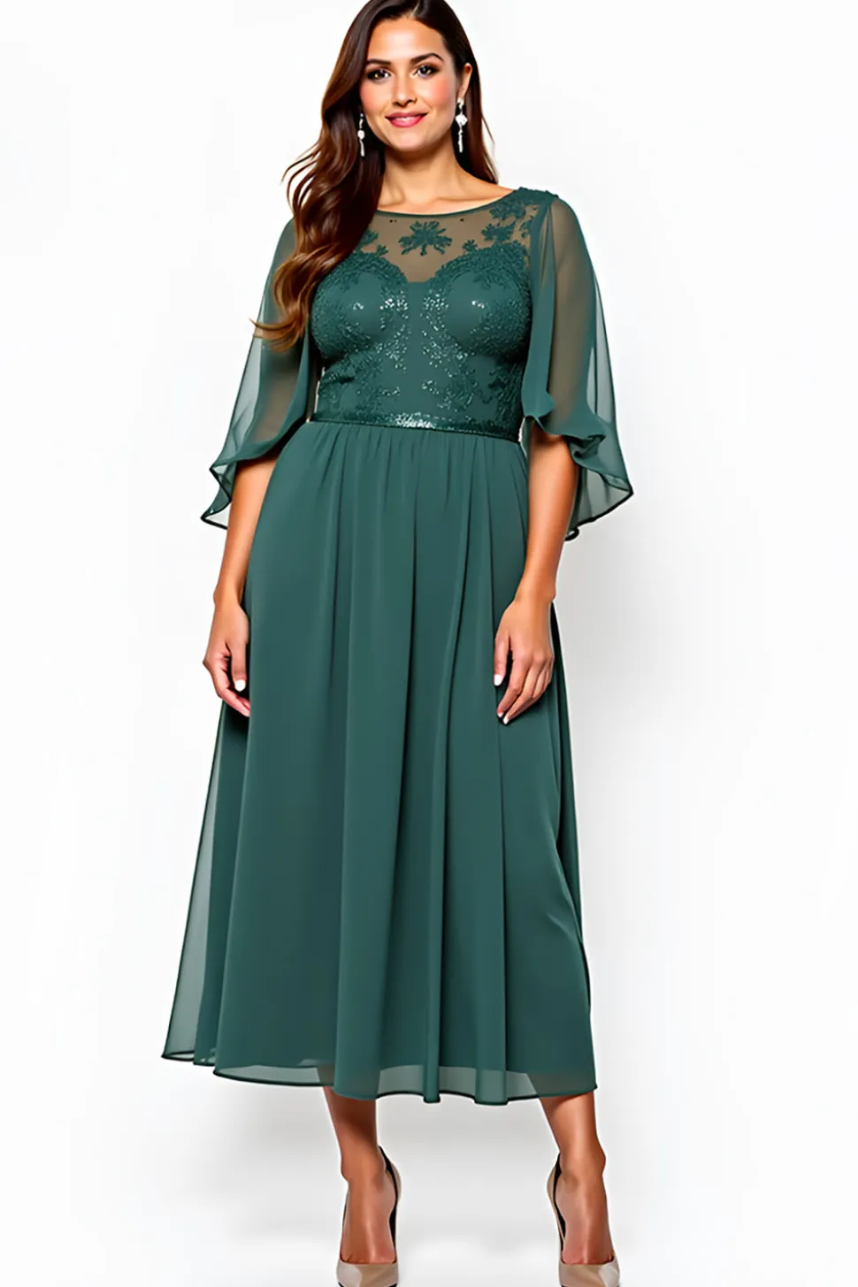 Linha-A Verde Escuro Pescoço Chiffon Longo Vestido Mae Noiva