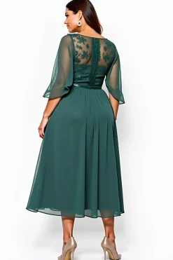 Linha-A Verde Escuro Pescoço Chiffon Longo Vestido Mae Noiva