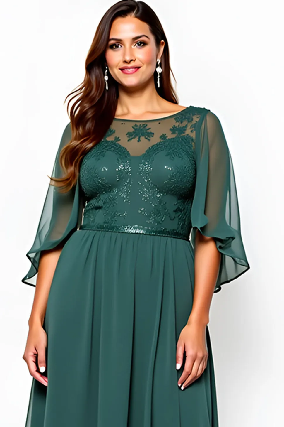 Linha-A Verde Escuro Pescoço Chiffon Longo Vestido Mae Noiva