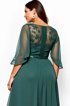 Linha-A Verde Escuro Pescoço Chiffon Longo Vestido Mae Noiva