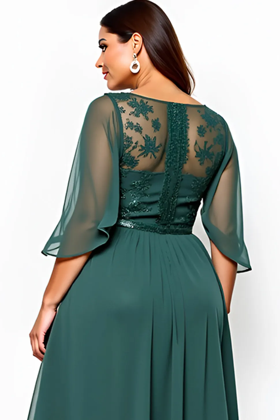Linha-A Verde Escuro Pescoço Chiffon Longo Vestido Mae Noiva