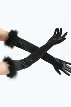 Luvas de festa de Gatsby preto com penas