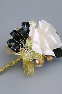 Luxo Preto Branco Homecoming Corsage Pulso e Conjunto Boutonniere Masculino