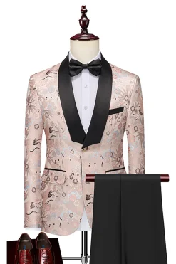 Luz Khaki Jacquard Xaile Lapela 2 Peças Homens Prom Suits
