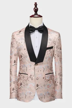 Luz Khaki Jacquard Xaile Lapela 2 Peças Homens Prom Suits