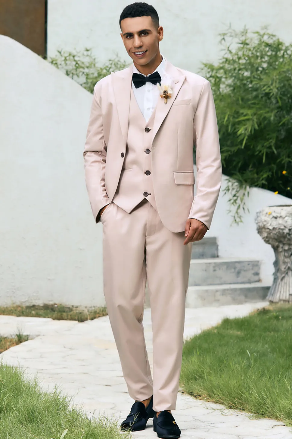 Luz Khaki Pico Lapela 3 Peça Um Botão Masculino Prom Suits
