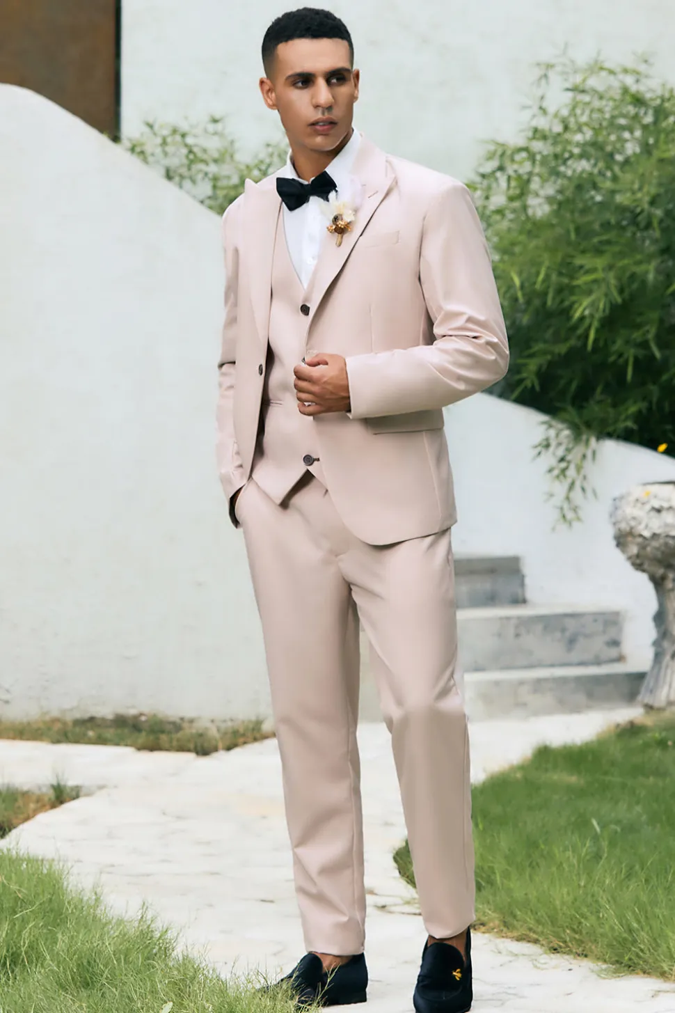 Luz Khaki Pico Lapela 3 Peça Um Botão Masculino Prom Suits