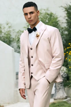 Luz Khaki Pico Lapela 3 Peça Um Botão Masculino Prom Suits