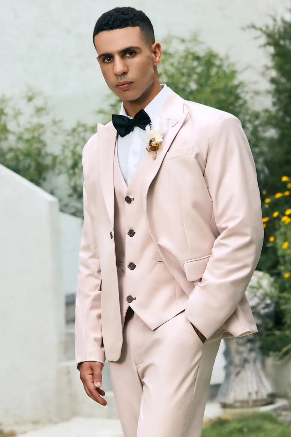 Luz Khaki Pico Lapela 3 Peça Um Botão Masculino Prom Suits