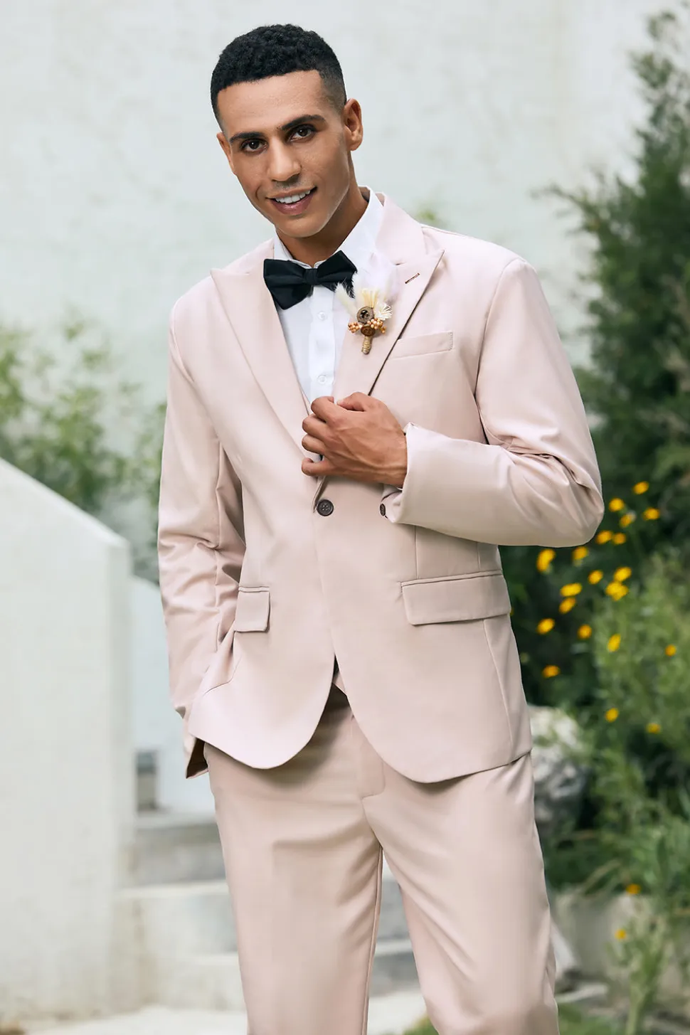 Luz Khaki Pico Lapela 3 Peça Um Botão Masculino Prom Suits