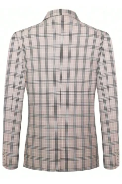 Luz Khaki Plaid Notched Lapela 3 Peças Ternos Masculinos