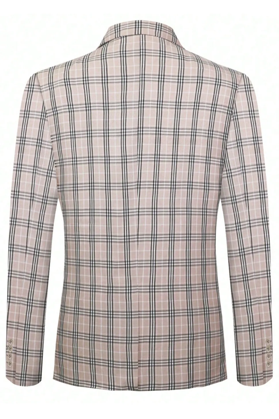 Luz Khaki Plaid Notched Lapela 3 Peças Ternos Masculinos