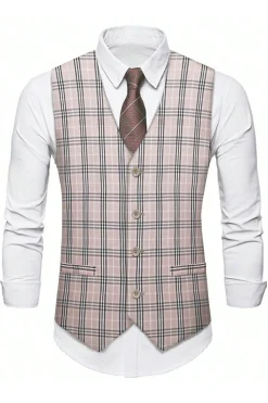 Luz Khaki Plaid Notched Lapela 3 Peças Ternos Masculinos