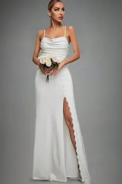 Lvory Espaghetti Correias Sereia Ruched Vestido de Noiva Longo com Fenda