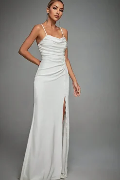 Lvory Espaghetti Correias Sereia Ruched Vestido de Noiva Longo com Fenda