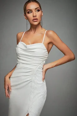 Lvory Espaghetti Correias Sereia Ruched Vestido de Noiva Longo com Fenda