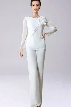 Macacão / Pantsuit separa Chiffon de comprimento de chão mãe do vestido de noiva com arco