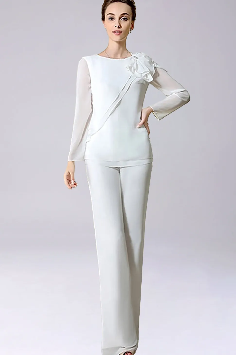 Macacão / Pantsuit separa Chiffon de comprimento de chão mãe do vestido de noiva com arco