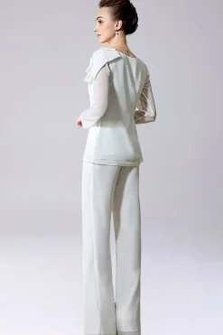 Macacão / Pantsuit separa Chiffon de comprimento de chão mãe do vestido de noiva com arco