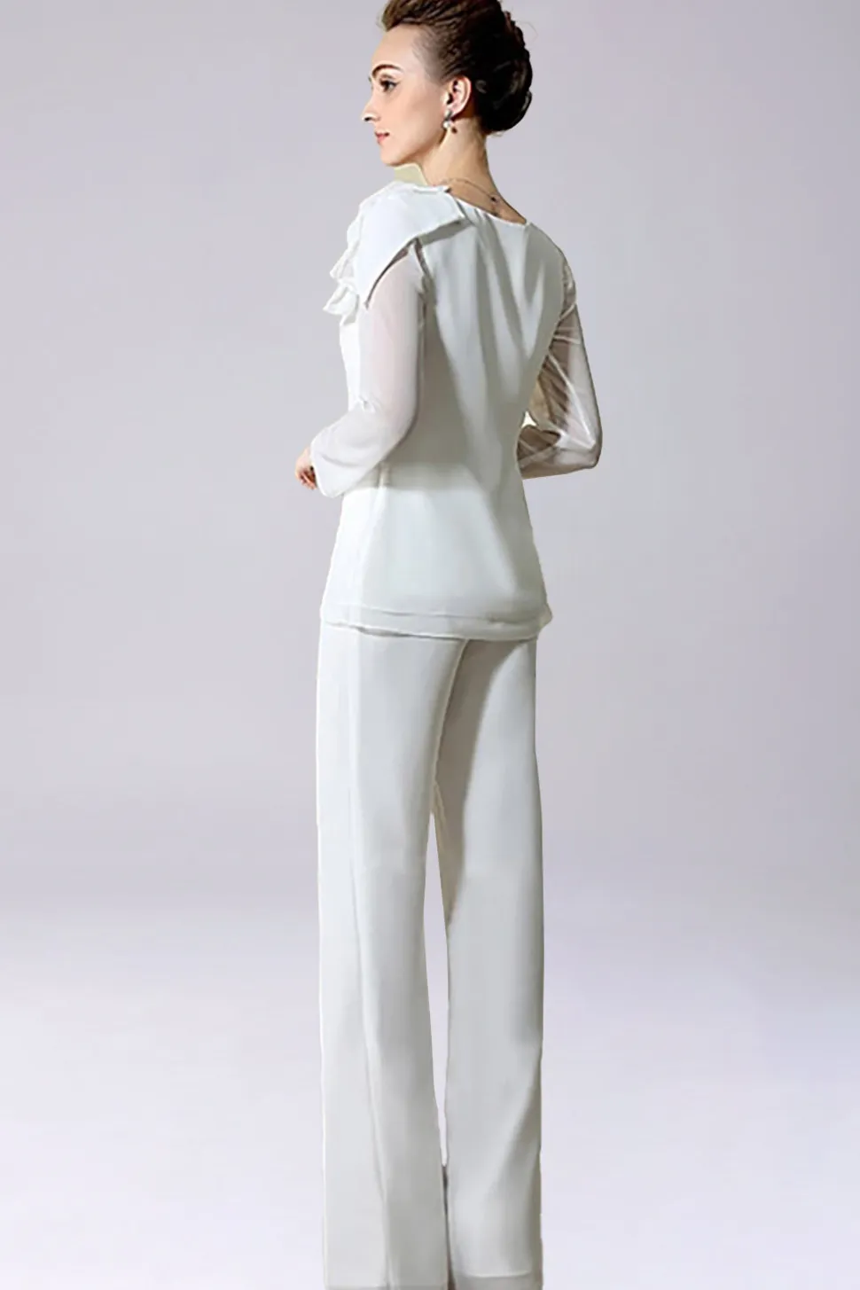 Macacão / Pantsuit separa Chiffon de comprimento de chão mãe do vestido de noiva com arco