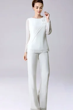 Macacão / Pantsuit separa Chiffon de comprimento de chão mãe do vestido de noiva com arco