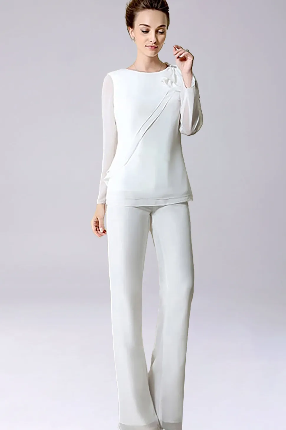 Macacão / Pantsuit separa Chiffon de comprimento de chão mãe do vestido de noiva com arco