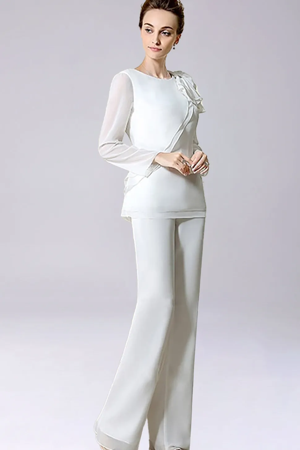 Macacão / Pantsuit separa Chiffon de comprimento de chão mãe do vestido de noiva com arco