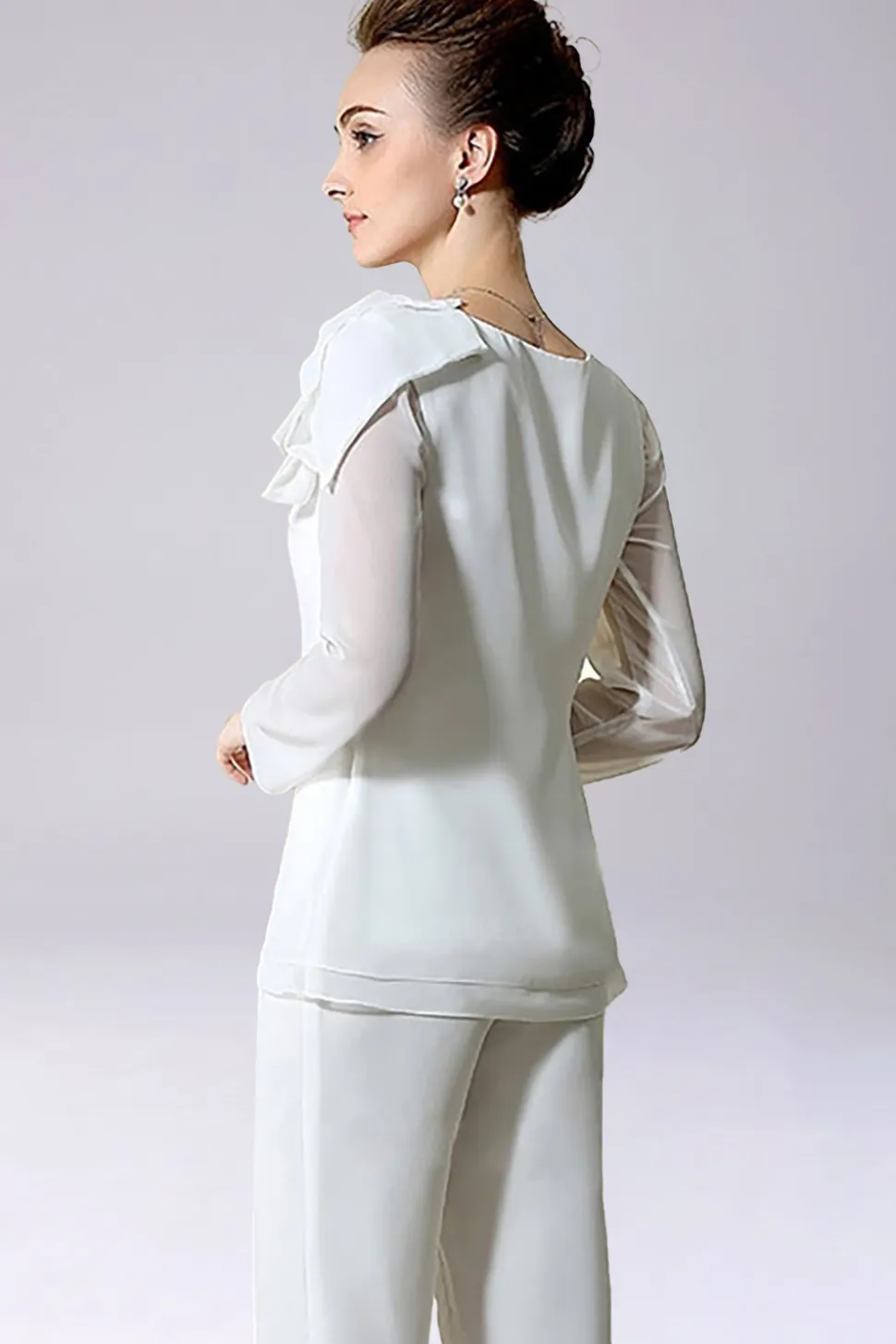 Macacão / Pantsuit separa Chiffon de comprimento de chão mãe do vestido de noiva com arco