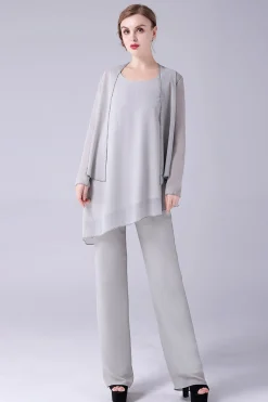 Macacão / Pantsuit separa Scoop tornozelo-comprimento Chiffon mãe do vestido da noiva