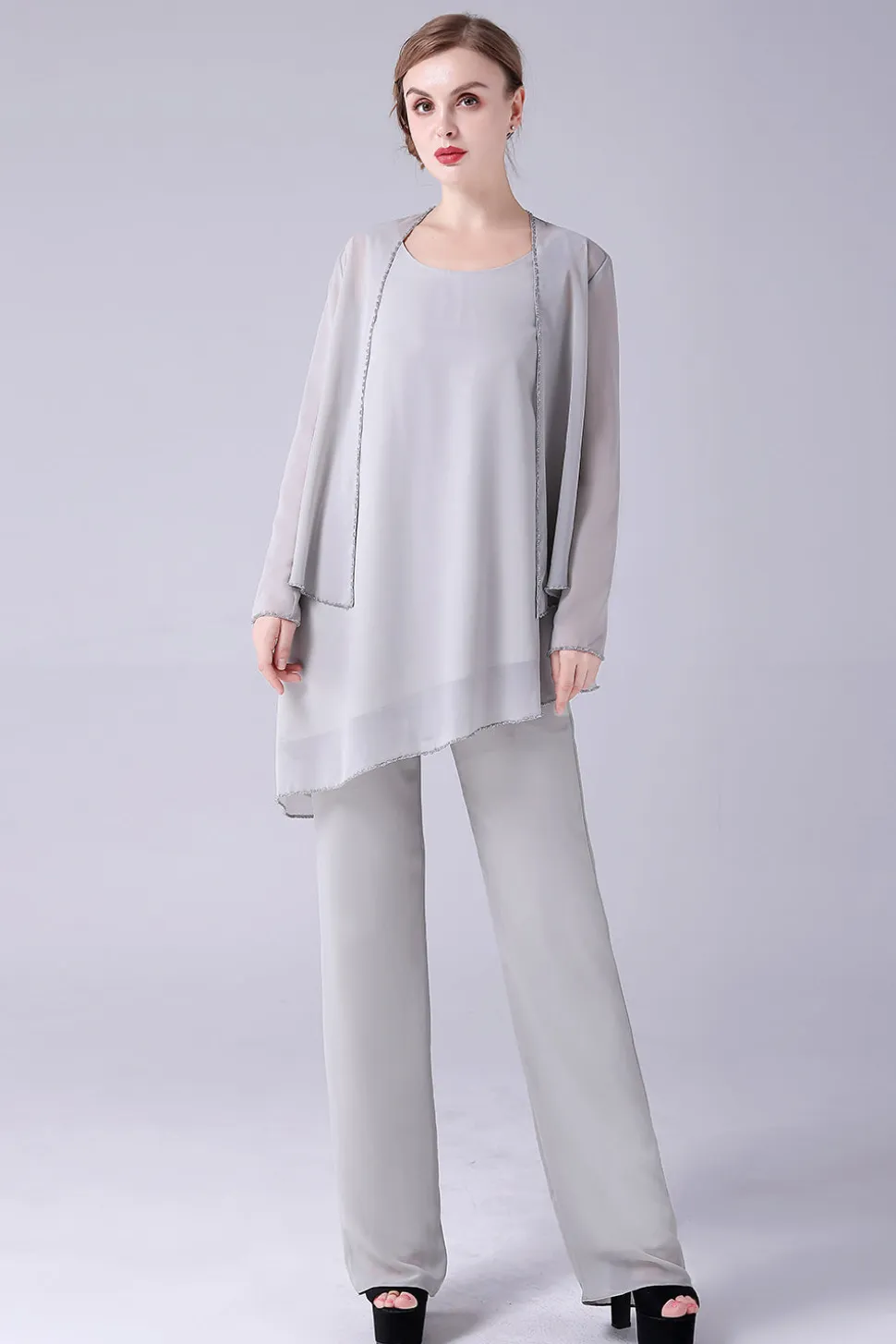 Macacão / Pantsuit separa Scoop tornozelo-comprimento Chiffon mãe do vestido da noiva