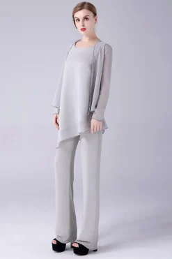 Macacão / Pantsuit separa Scoop tornozelo-comprimento Chiffon mãe do vestido da noiva