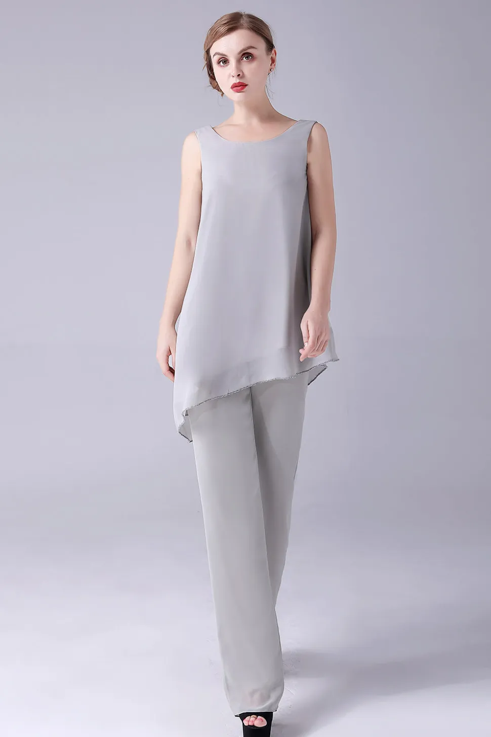 Macacão / Pantsuit separa Scoop tornozelo-comprimento Chiffon mãe do vestido da noiva