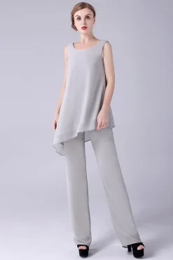 Macacão / Pantsuit separa Scoop tornozelo-comprimento Chiffon mãe do vestido da noiva