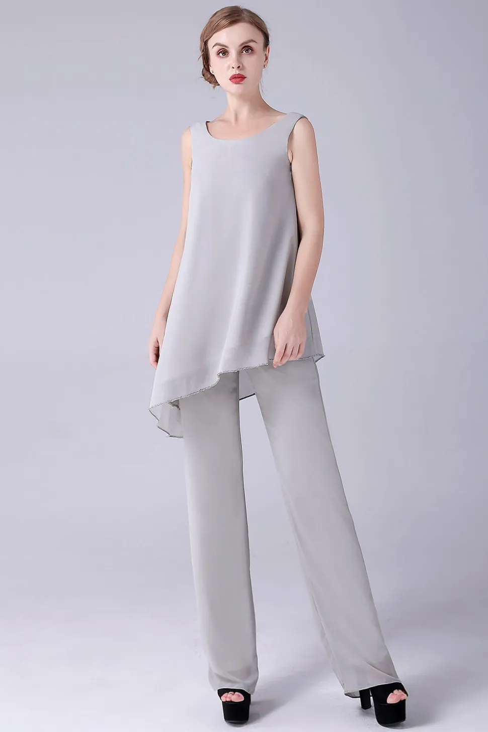 Macacão / Pantsuit separa Scoop tornozelo-comprimento Chiffon mãe do vestido da noiva