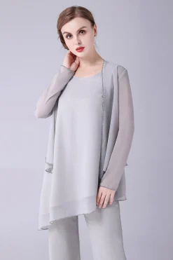 Macacão / Pantsuit separa Scoop tornozelo-comprimento Chiffon mãe do vestido da noiva