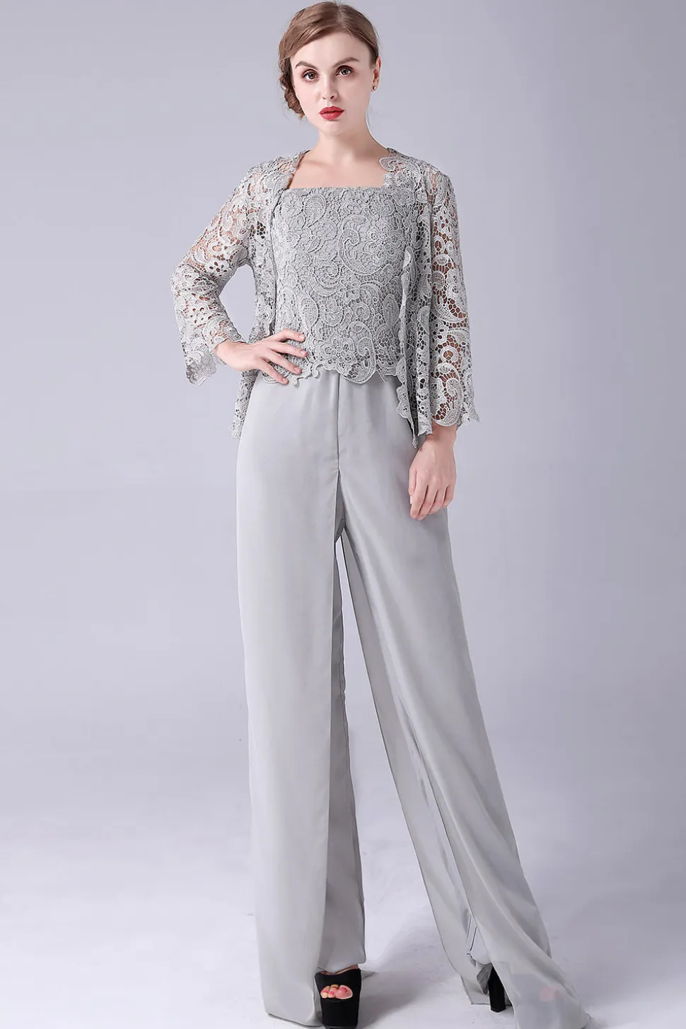 Macacão Sliver / Pantsuit Separa Lace Chiffon Mãe do Vestido da Noiva