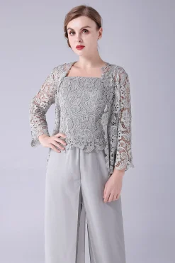 Macacão Sliver / Pantsuit Separa Lace Chiffon Mãe do Vestido da Noiva