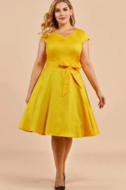 Mais tamanho amarelo vintage 1950s vestido